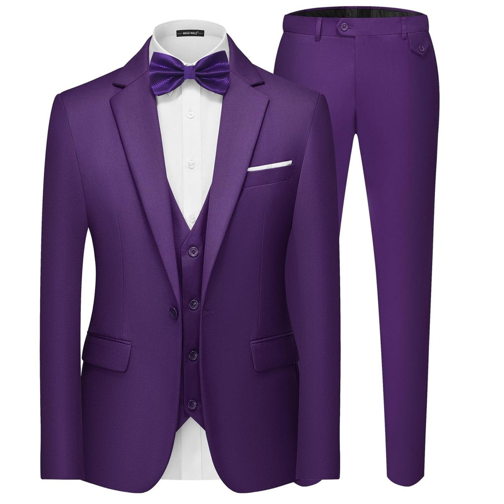 Men's black 3-piece slim fit suit with one-button blazer, vest, and pants from SHOWLU FASHION STORE, tailored for elegant occasions.