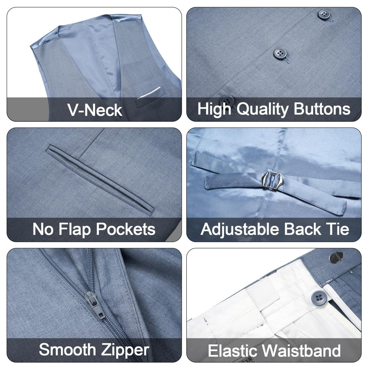 Elegant black men's 3-piece slim fit suit with single-breasted blazer, vest, and pants, featuring a stylish one-button design.