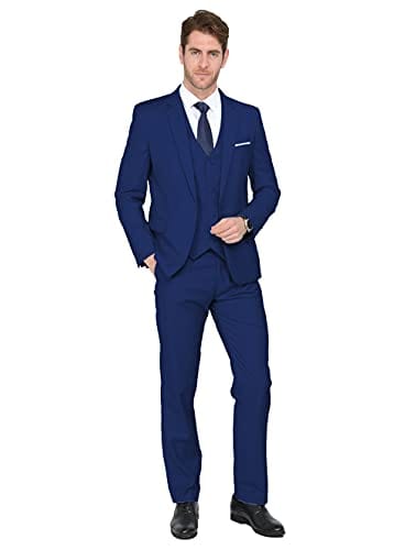Black men's 3-piece slim fit suit with single-breasted blazer, vest, and pants, stylish and elegant for formal occasions.