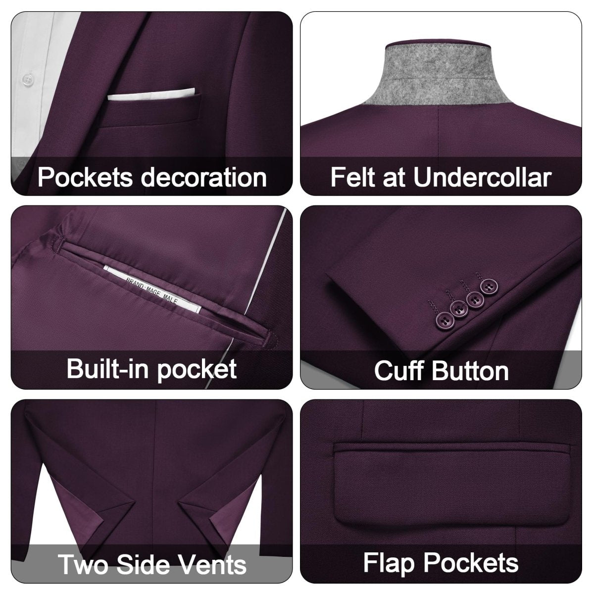 Men's black 3-piece slim fit suit with one-button blazer, vest, and pants, featuring a tailored, elegant design for formal occasions.