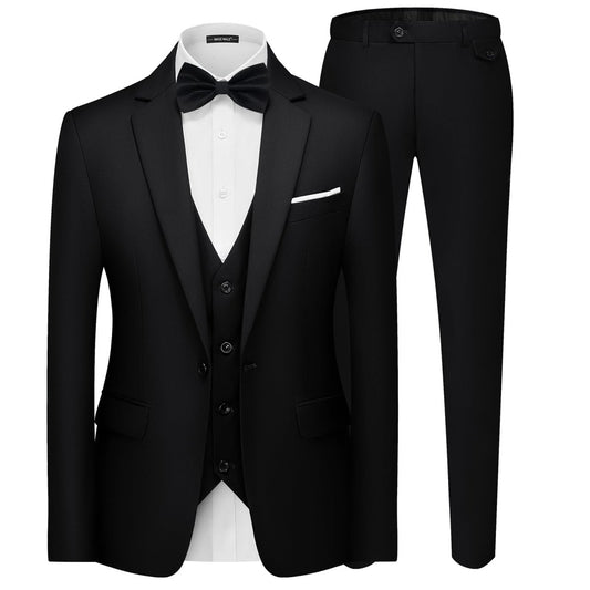 Men's 3 Pieces Suit Elegant Solid One Button Slim Fit Single Breasted Party Blazer Vest Pants Set. Black - SHOWLU FASHION STORE