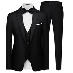 Men's 3 Pieces Suit Elegant Solid One Button Slim Fit Single Breasted Party Blazer Vest Pants Set. Black - SHOWLU FASHION STORE