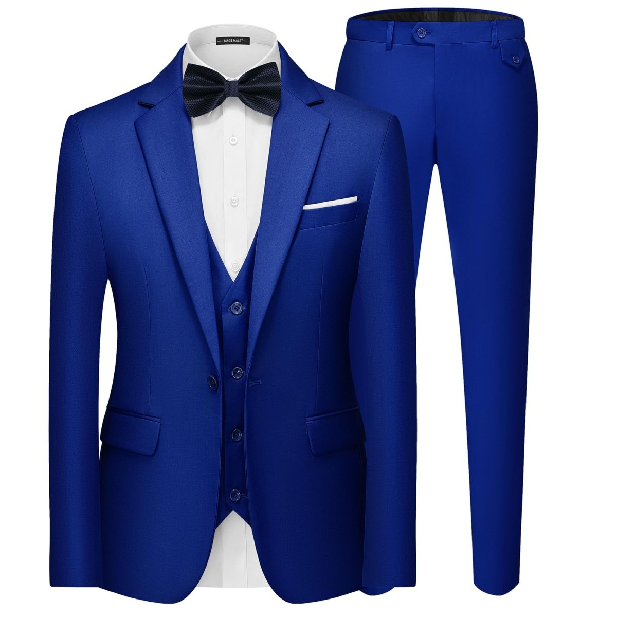 Men's black 3-piece slim fit suit by SHOWLU FASHION with one-button blazer, vest, and pants for formal occasions.