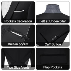 Men's 3 Pieces Suit Elegant Solid One Button Slim Fit Single Breasted Party Blazer Vest Pants Set. Black - SHOWLU FASHION STORE