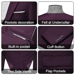 Men's 3 Pieces Suit Elegant Solid One Button Slim Fit Single Breasted Party Blazer Vest Pants Set. Black - SHOWLU FASHION STORE