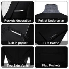 Men's 3 Pieces Suit Elegant Solid One Button Slim Fit Single Breasted Party Blazer Vest Pants Set. Black - SHOWLU FASHION STORE