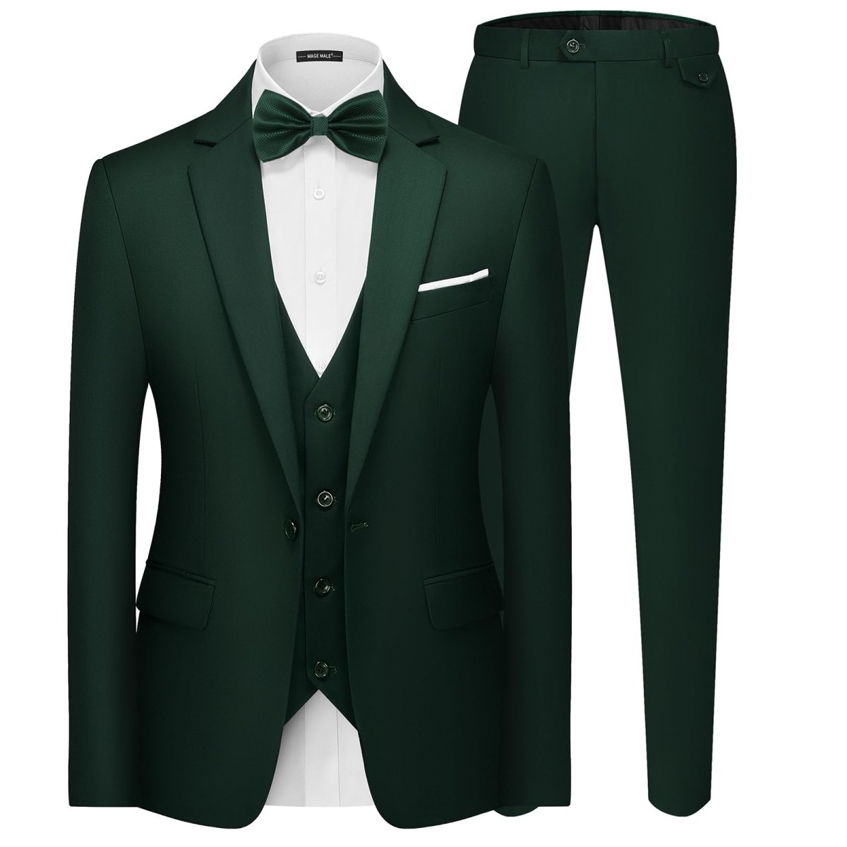 Men's black 3-piece slim fit suit by SHOWLU FASHION with single-breasted blazer, vest, and tailored pants for formal occasions.