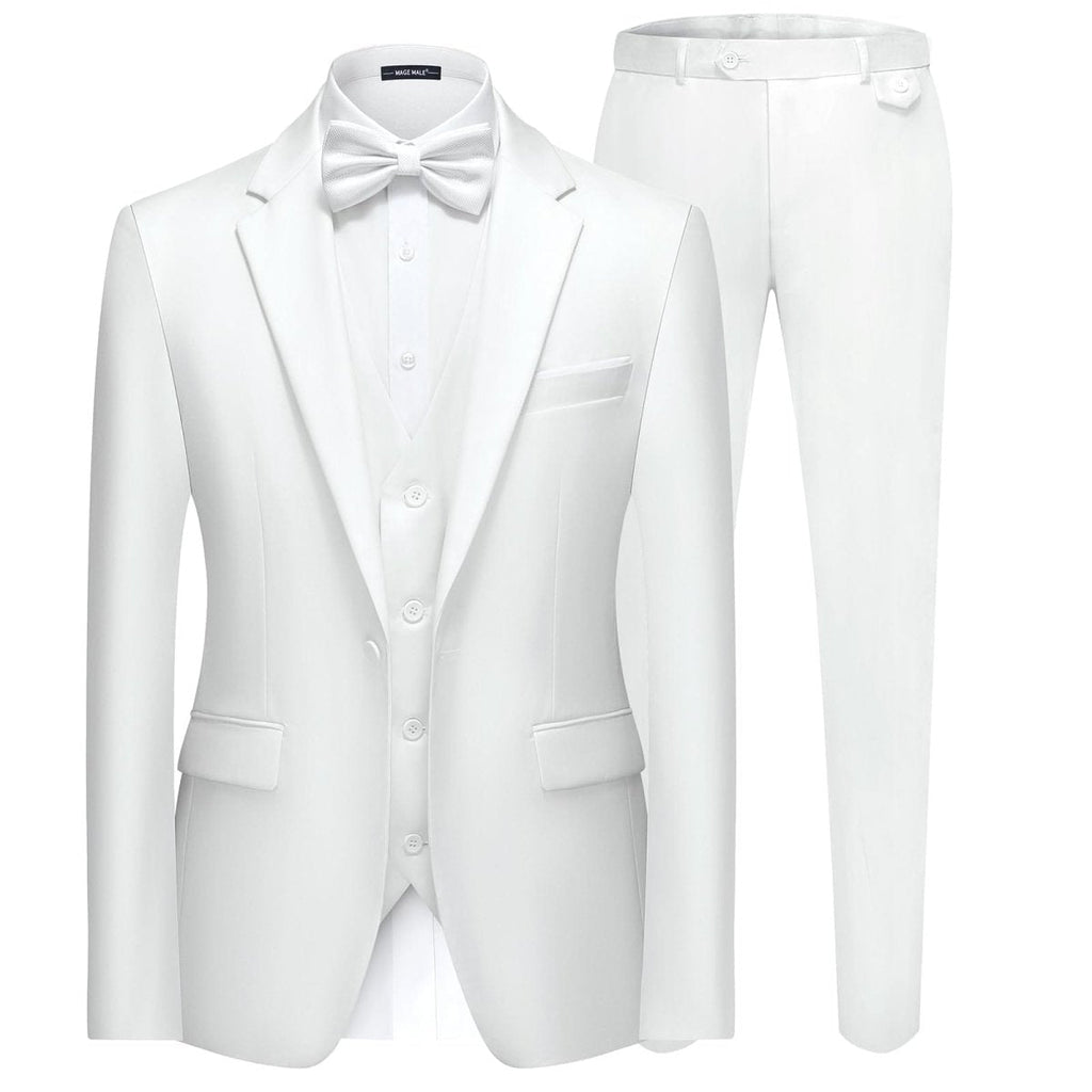 Men's black 3-piece slim fit suit with single-breasted blazer, vest, and pants, stylish formal wear from SHOWLU FASHION STORE.