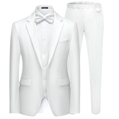 Men's 3 Pieces Suit Elegant Solid One Button Slim Fit Single Breasted Party Blazer Vest Pants Set. Black - SHOWLU FASHION STORE