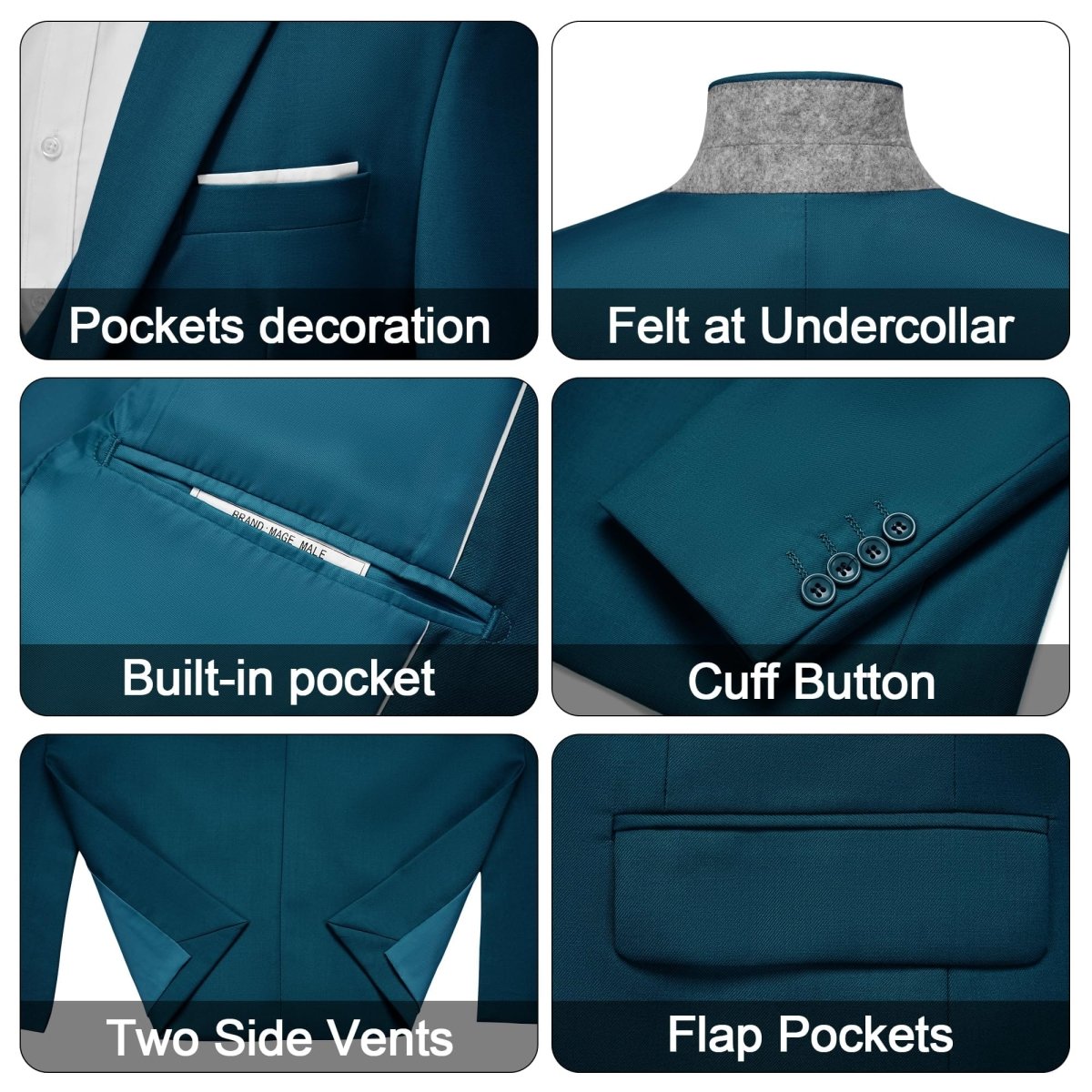 Men's 3 Pieces Suit Elegant Solid One Button Slim Fit Single Breasted Party Blazer Vest Pants Set. Black - SHOWLU FASHION STORE