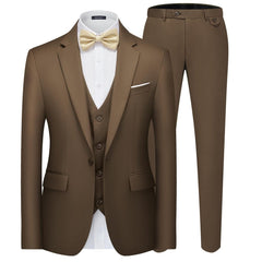 Men's 3 Pieces Suit Elegant Solid One Button Slim Fit Single Breasted Party Blazer Vest Pants Set. Black - SHOWLU FASHION STORE