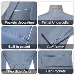 Men's 3 Pieces Suit Elegant Solid One Button Slim Fit Single Breasted Party Blazer Vest Pants Set. Black - SHOWLU FASHION STORE