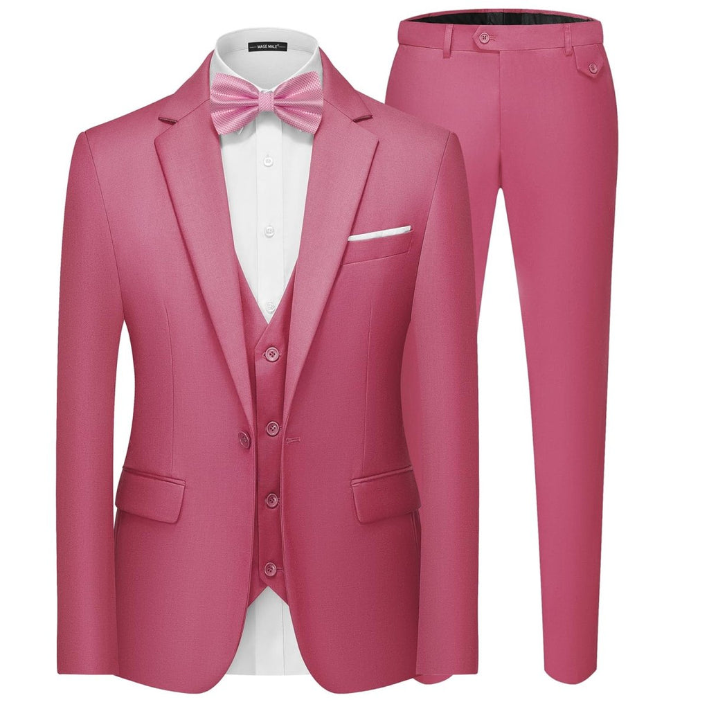 Black men's 3-piece slim fit suit by SHOWLU FASHION STORE with single-button blazer, vest, and tailored pants for formal occasions.