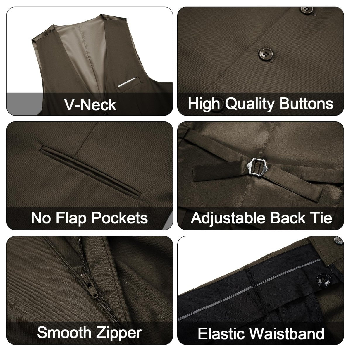 Black men's 3-piece slim fit suit with single-breasted blazer, vest, and pants, featuring a modern, elegant design.