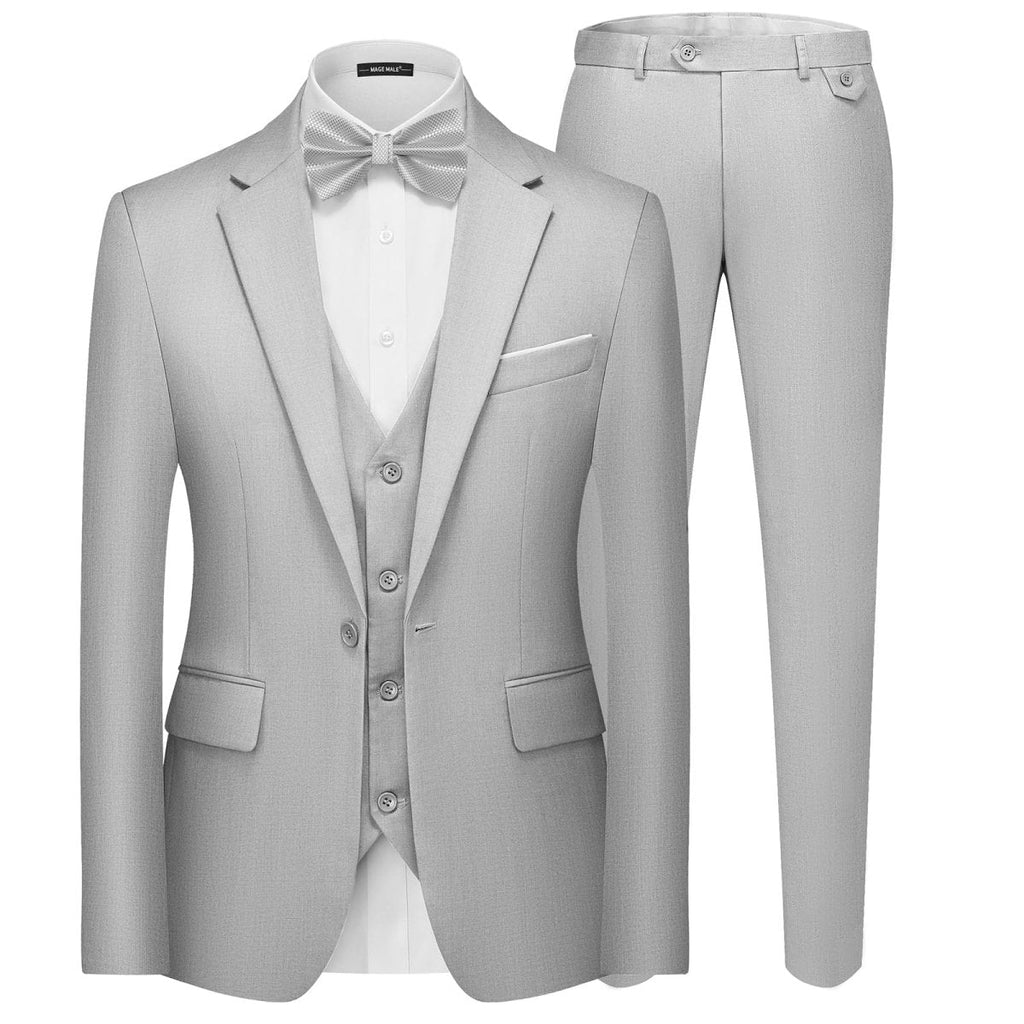 Men's black 3-piece slim fit suit by SHOWLU FASHION STORE, includes blazer, vest, and pants, perfect for formal or party wear.