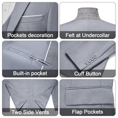 Men's 3 Pieces Suit Elegant Solid One Button Slim Fit Single Breasted Party Blazer Vest Pants Set. Black - SHOWLU FASHION STORE