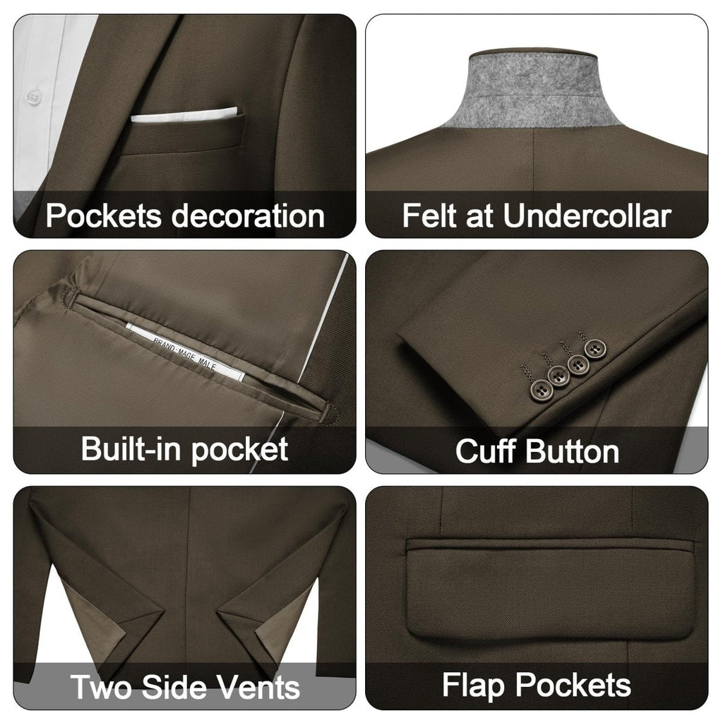 Black men's 3-piece slim fit suit with single-breasted blazer, vest, and pants, featuring a modern elegant style.
