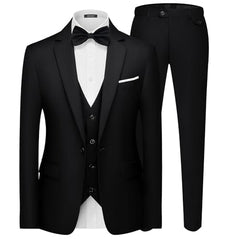 Men's 3 Pieces Suit Elegant Solid One Button Slim Fit Single Breasted Party Blazer Vest Pants Set. Black - SHOWLU FASHION STORE