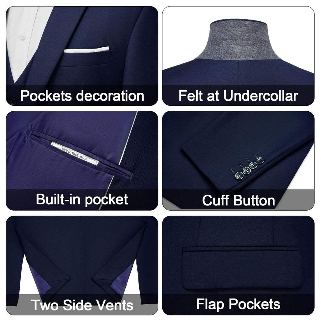 Men's black 3-piece slim fit suit by SHOWLU FASHION with single-button blazer, vest, and tailored pants for formal occasions.