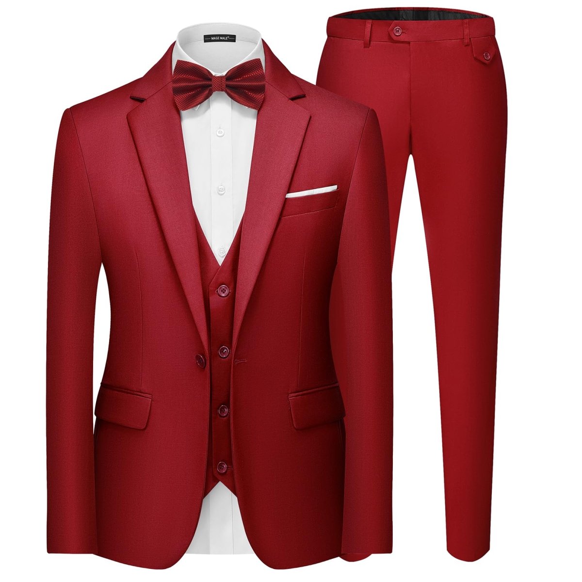 Men's black 3-piece slim fit suit by SHOWLU FASHION STORE with blazer, vest, and pants for formal or party wear.