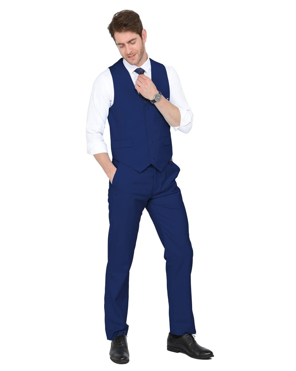 Men's black three-piece slim fit suit with single-button blazer, vest, and pants, from MAGE MALE by SHOWLU FASHION STORE.