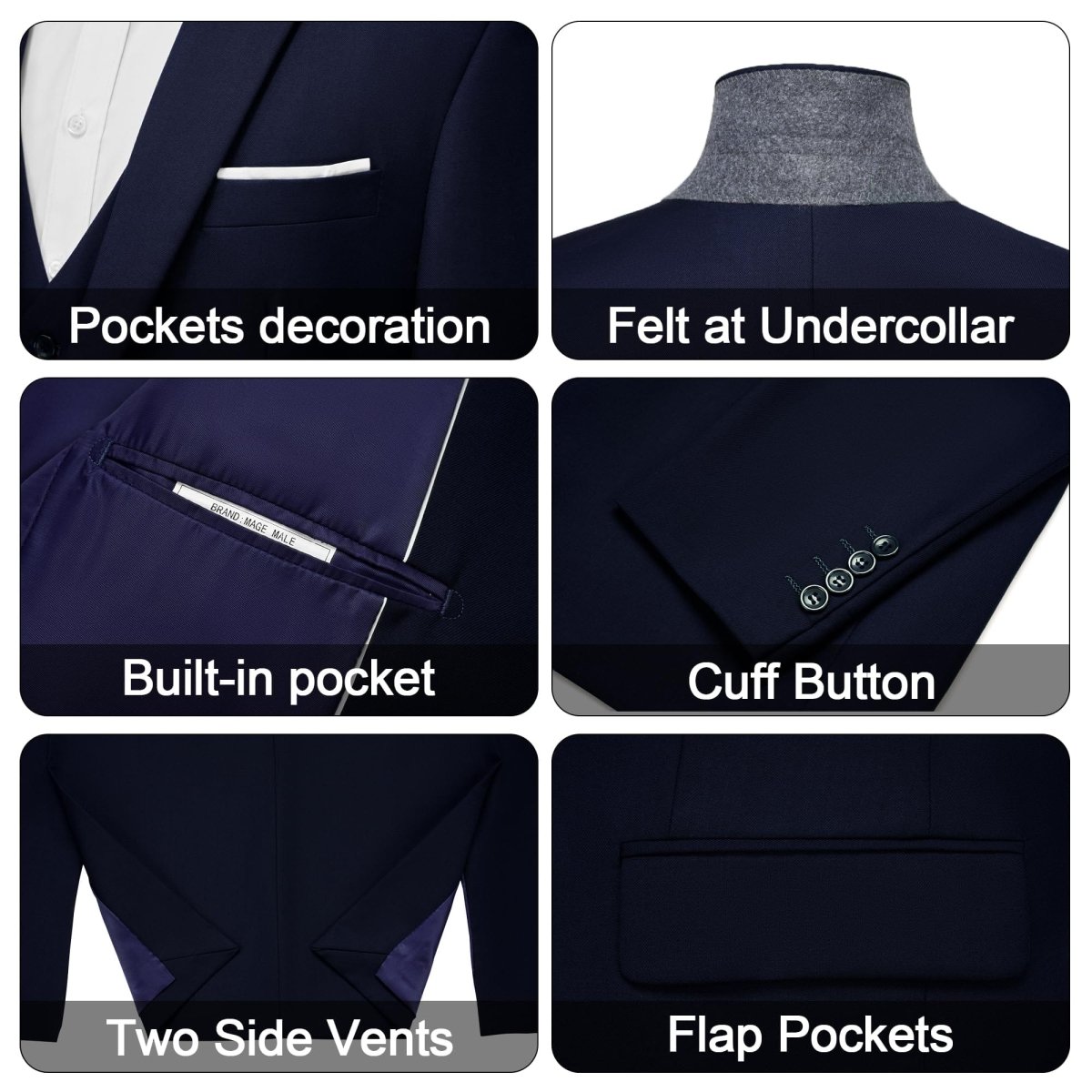 Men's 3 Pieces Suit Elegant Solid One Button Slim Fit Single Breasted Party Blazer Vest Pants Set. Black - SHOWLU FASHION STORE