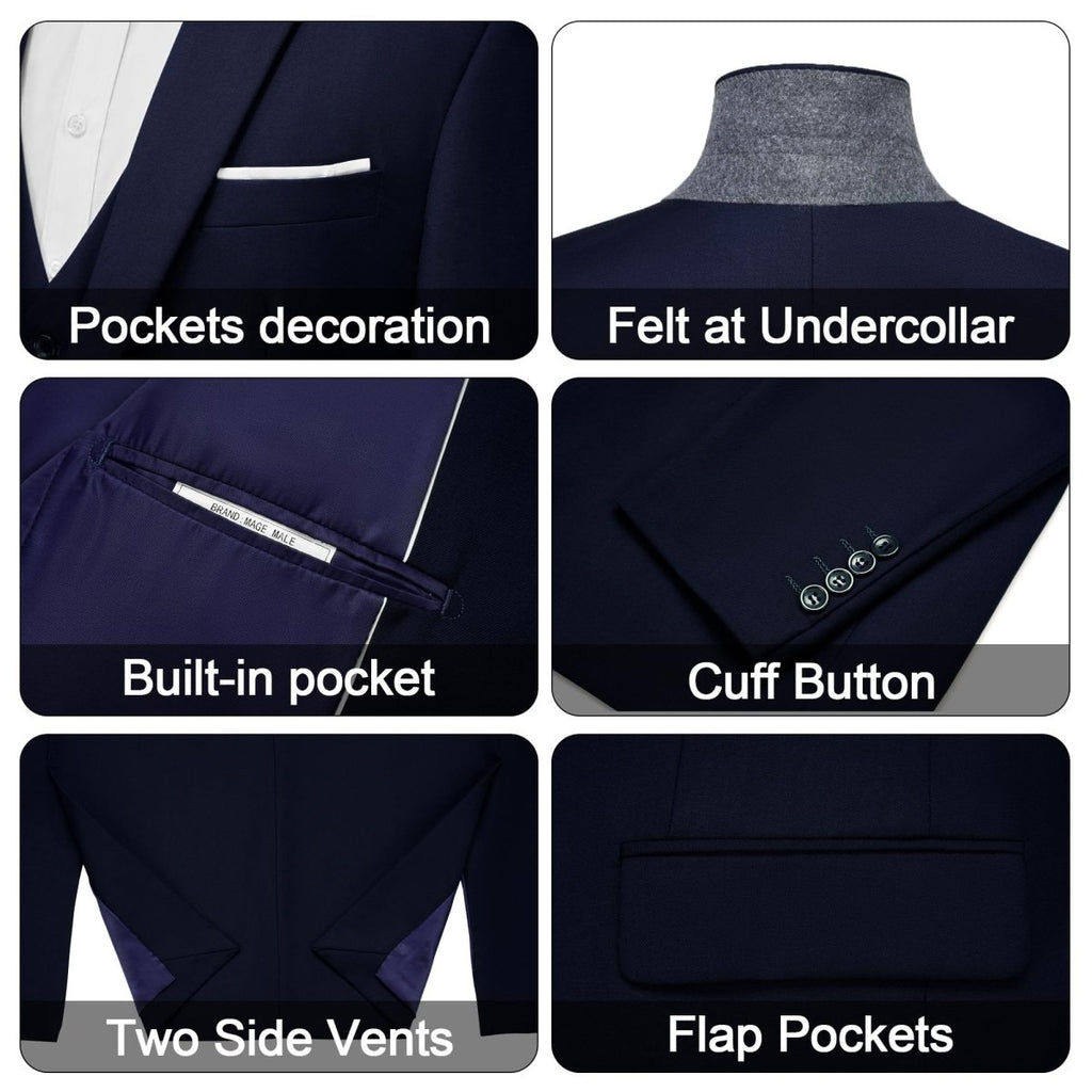 Men's black 3-piece slim fit suit by SHOWLU FASHION STORE, includes single-breasted blazer, vest, and matching pants for formal occasions.