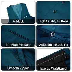 Men's 3 Pieces Suit Elegant Solid One Button Slim Fit Single Breasted Party Blazer Vest Pants Set. Black - SHOWLU FASHION STORE