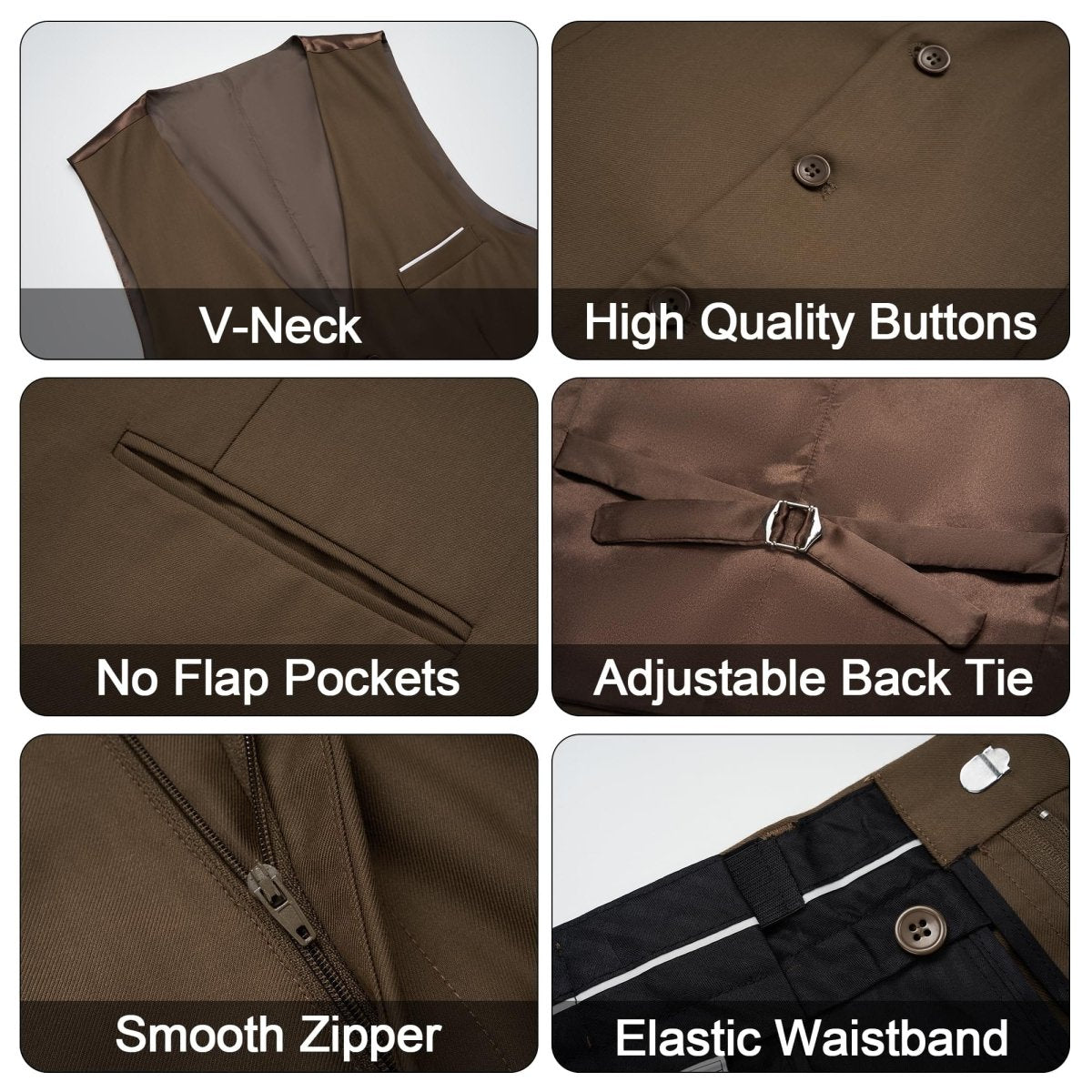 Black men's 3-piece slim fit suit with single-button blazer, vest, and pants, featuring a modern, elegant design.