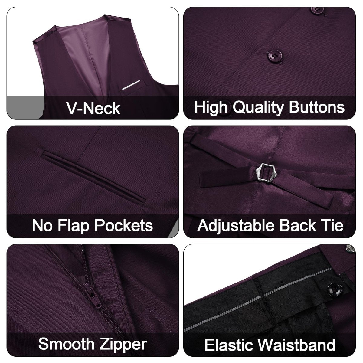 Showlu Fashion Men's 3-piece slim fit suit with black blazer, vest, and pants, featuring a single-button design and elegant style.