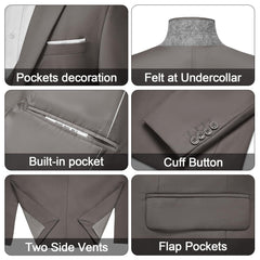 Men's 3 Pieces Suit Elegant Solid One Button Slim Fit Single Breasted Party Blazer Vest Pants Set. Black - SHOWLU FASHION STORE