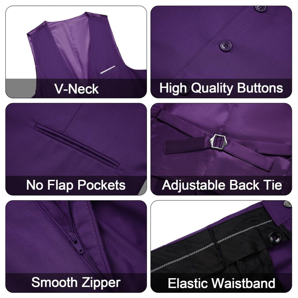 Men's black 3-piece slim fit suit with single-breasted blazer, vest, and pants, featuring a modern, elegant style.