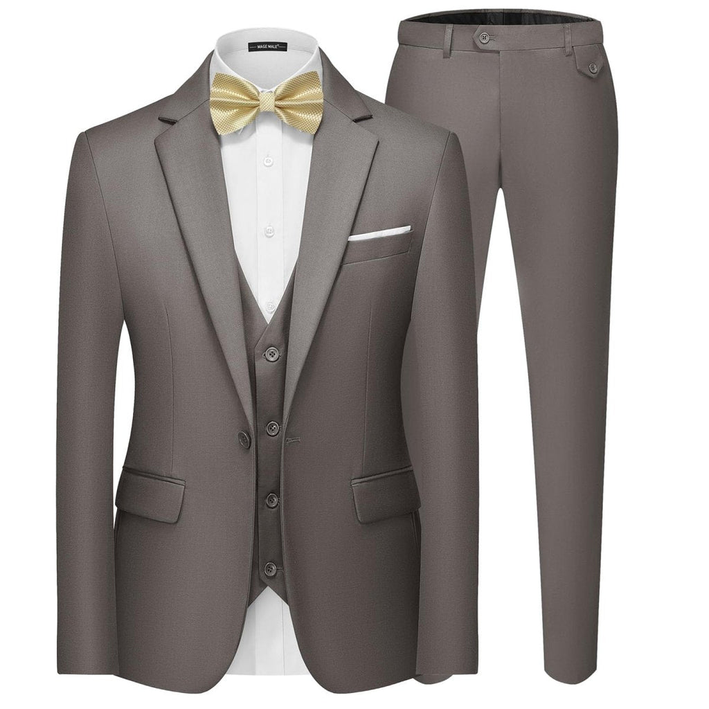 Men's black 3-piece slim fit suit by SHOWLU FASHION STORE, including blazer, vest, and pants, ideal for formal occasions.