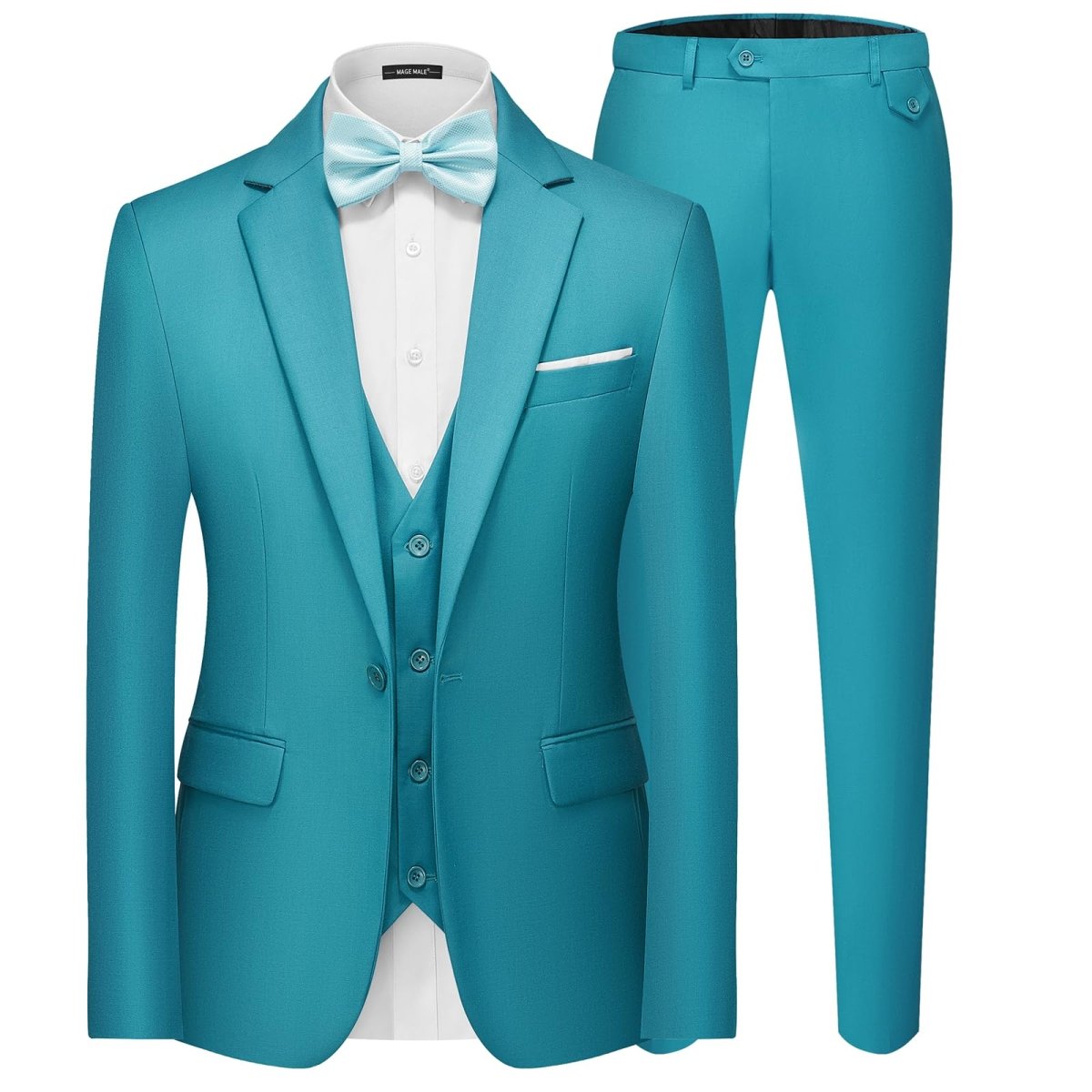 Elegant black men's 3-piece slim fit suit by SHOWLU FASHION STORE, includes blazer, vest, and pants for formal occasions.