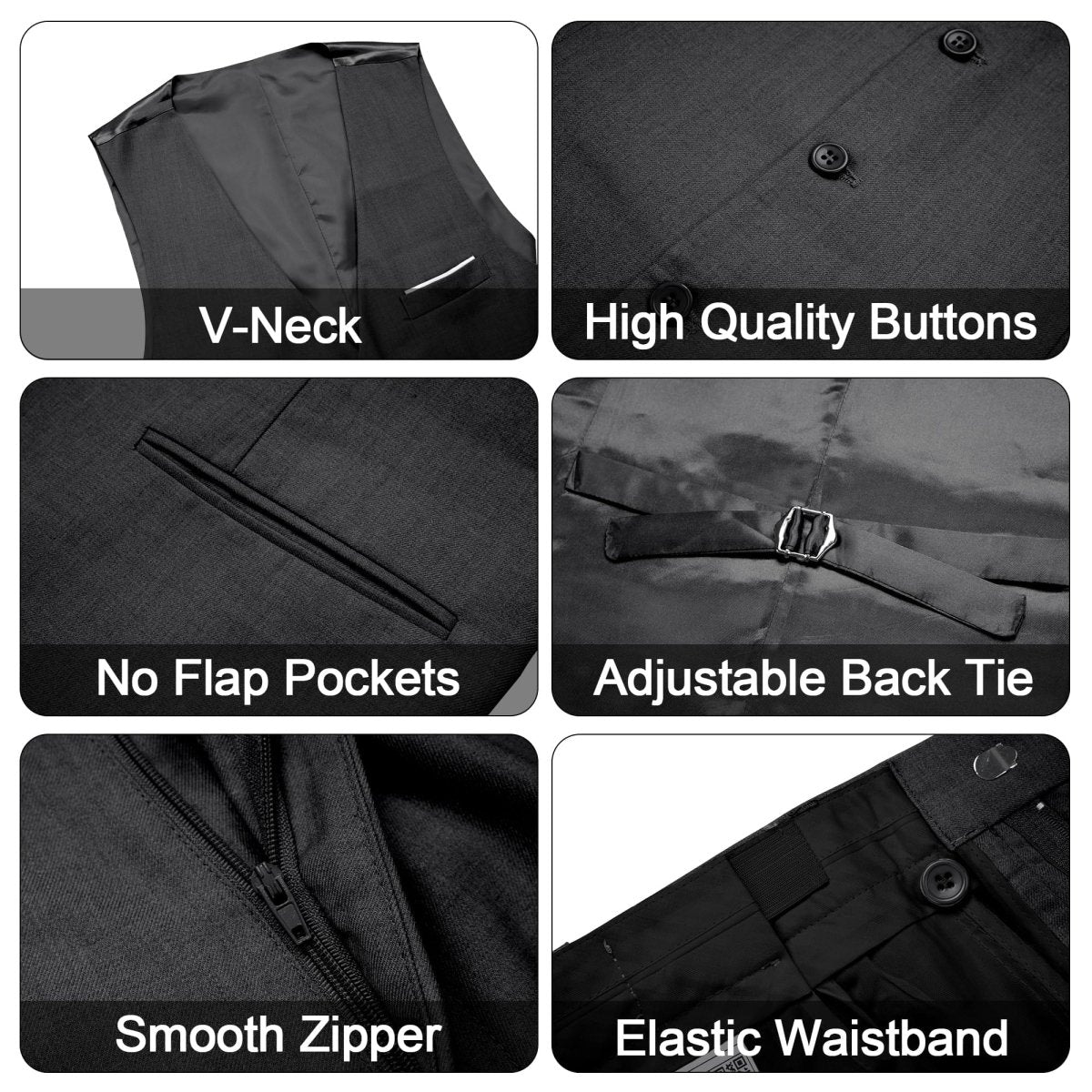 Men's black 3-piece slim fit suit with one-button blazer, vest, and matching pants, showcasing a stylish and elegant formal look.