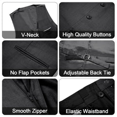 Men's 3 Pieces Suit Elegant Solid One Button Slim Fit Single Breasted Party Blazer Vest Pants Set. Black - SHOWLU FASHION STORE