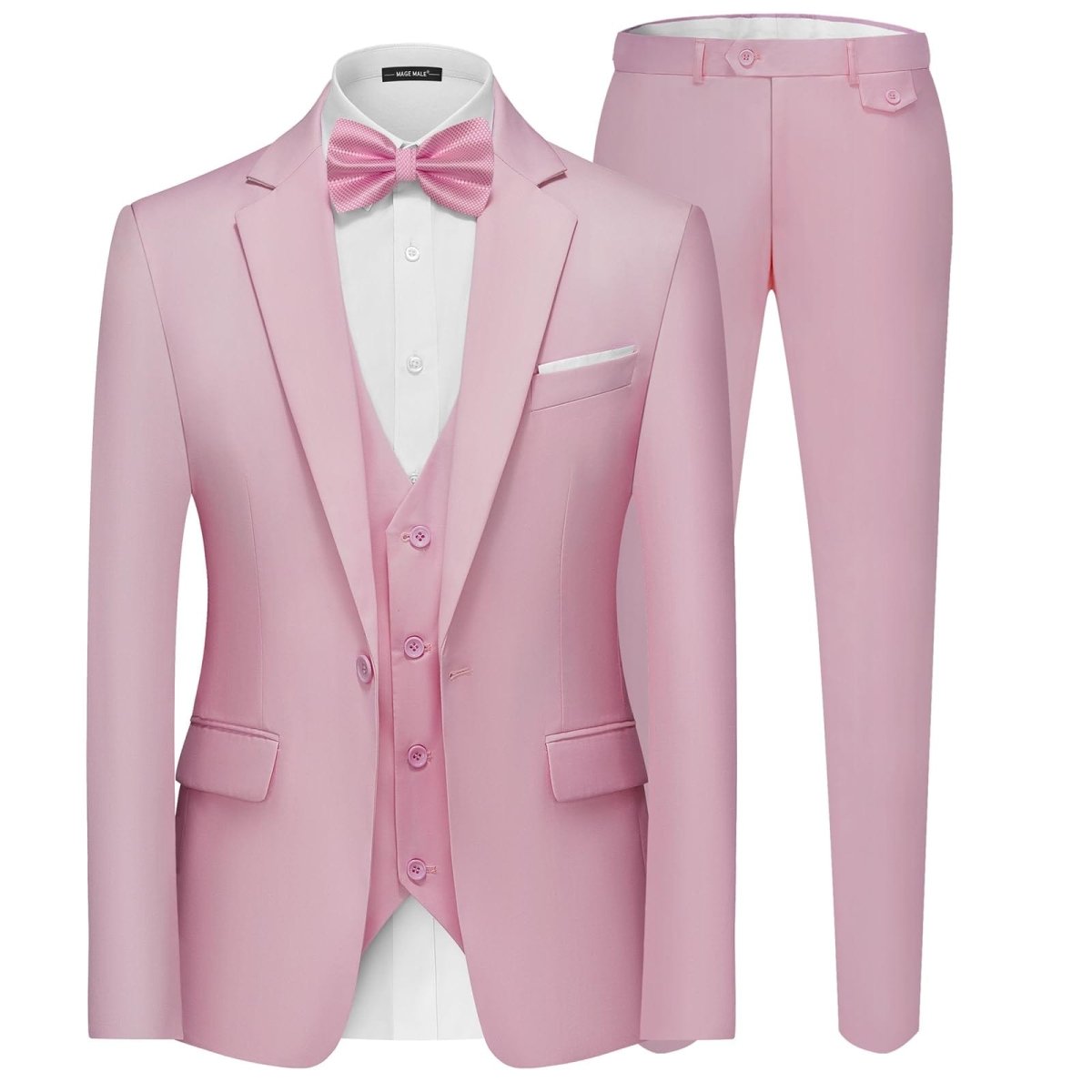 Elegant black men's 3-piece slim fit suit by SHOWLU FASHION STORE, includes blazer, vest, and pants, perfect for formal occasions.