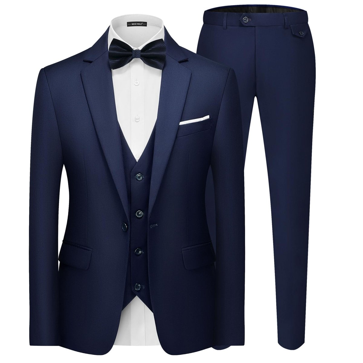 Men's black 3-piece slim fit suit with single-breasted blazer, vest, and pants, stylish formalwear by SHOWLU FASHION STORE.