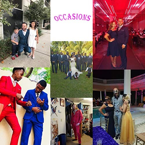 Men's black 3-piece slim fit suit with single-button blazer, vest, and pants, featuring a classic elegant style.