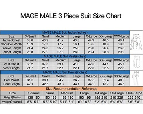 Men's black 3-piece slim fit suit from MAGE MALE, includes single-breasted blazer, vest, and tailored pants for formal occasions.
