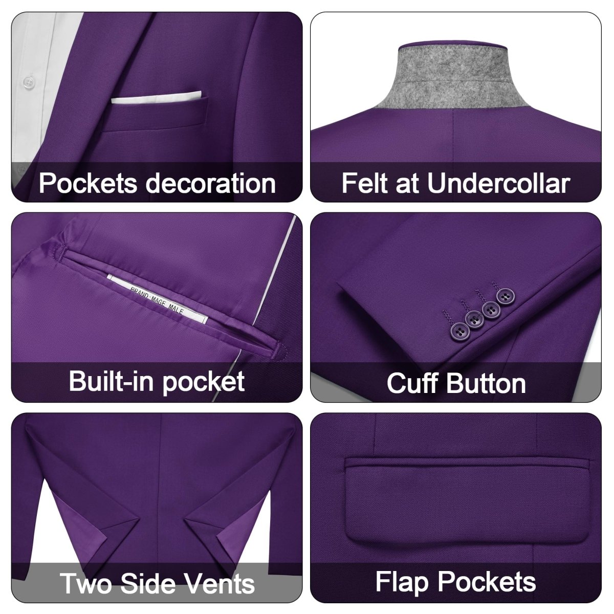 Men's 3 Pieces Suit Elegant Solid One Button Slim Fit Single Breasted Party Blazer Vest Pants Set. Black - SHOWLU FASHION STORE