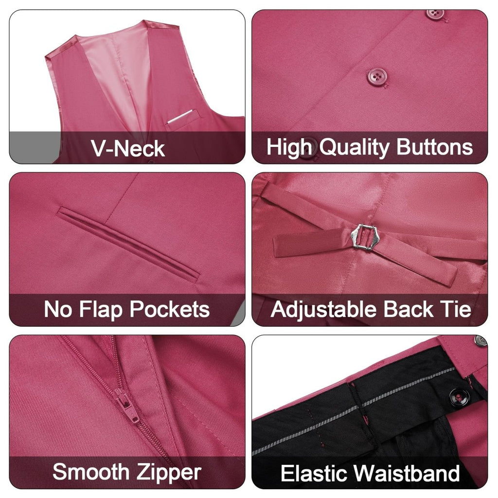 Black men's 3-piece slim fit suit with single-breasted blazer, vest, and pants, featuring a modern, elegant design.