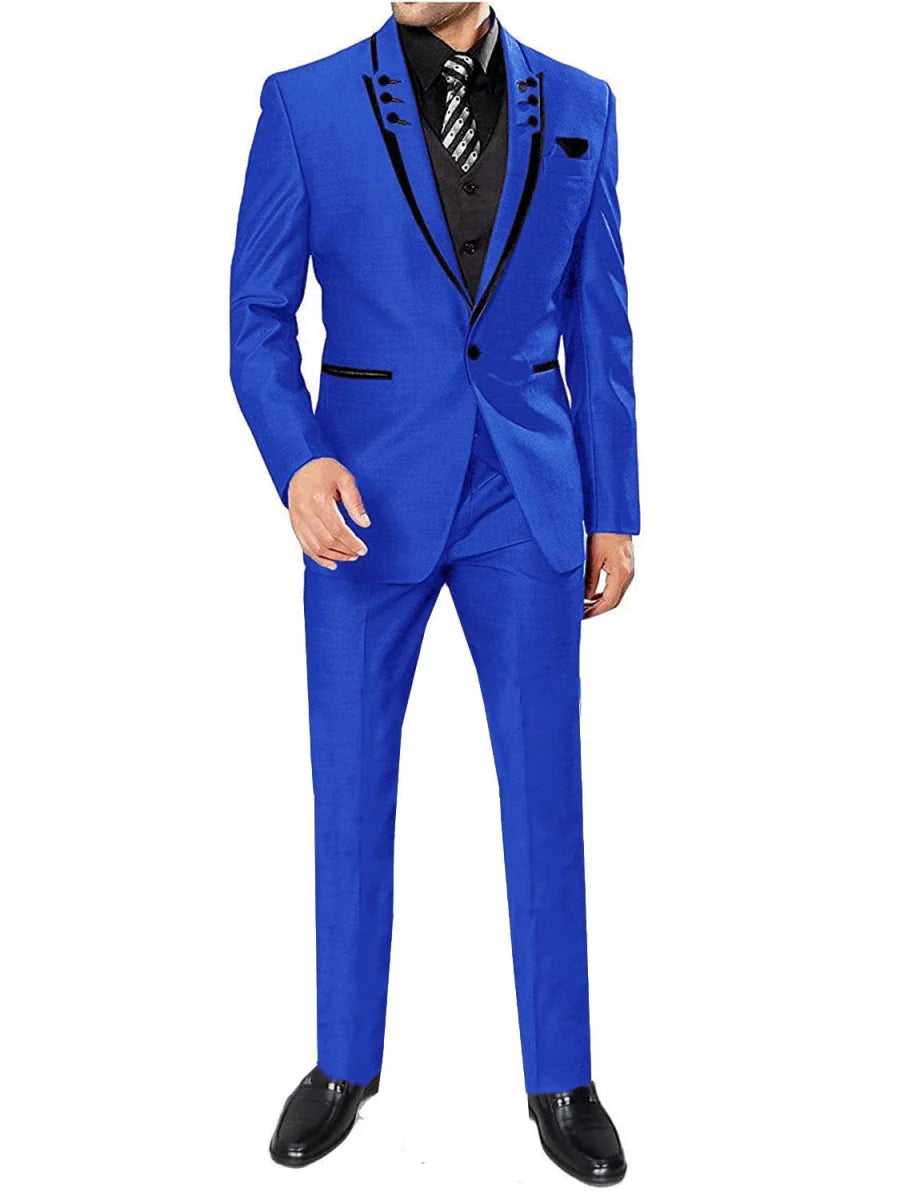 Kromoc men's 3-piece skinny fit suit with jacket, vest, and pants in cotton wool tuxedo style for business or wedding occasions.