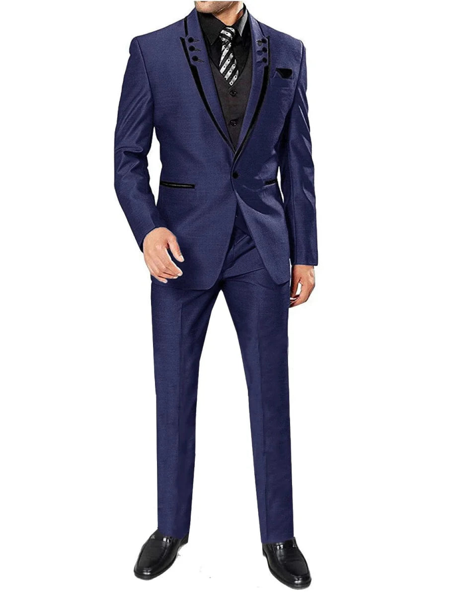 Kromoc men's 3-piece skinny fit suit with tuxedo style, including jacket, vest, and pants, for business or wedding occasions.