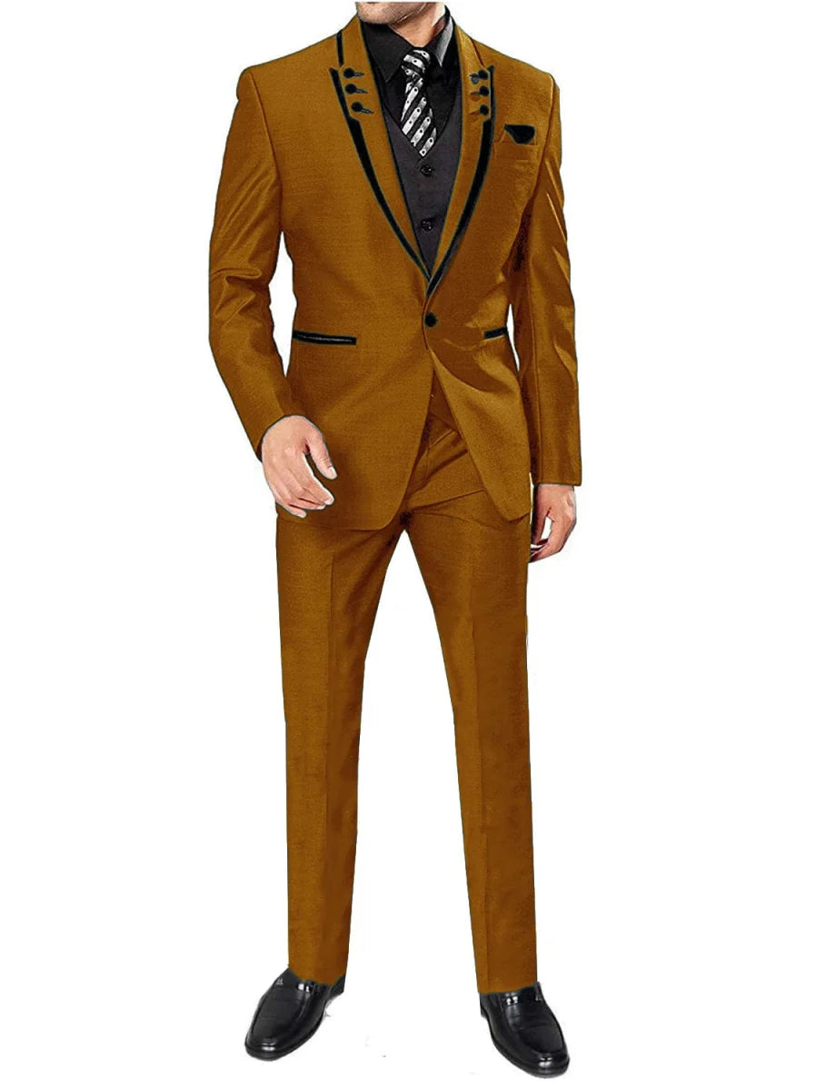 Kromoc Men's 3-Piece Skinny Fit Suit with tuxedo jacket, vest, and pants, ideal for business or wedding occasions.