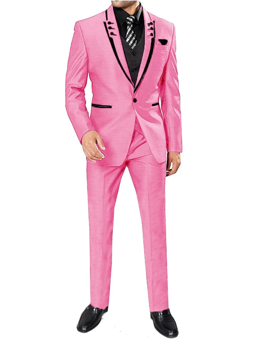 Kromoc men's 3-piece skinny fit suit with tuxedo style, featuring jacket, vest, and pants for business or wedding occasions.