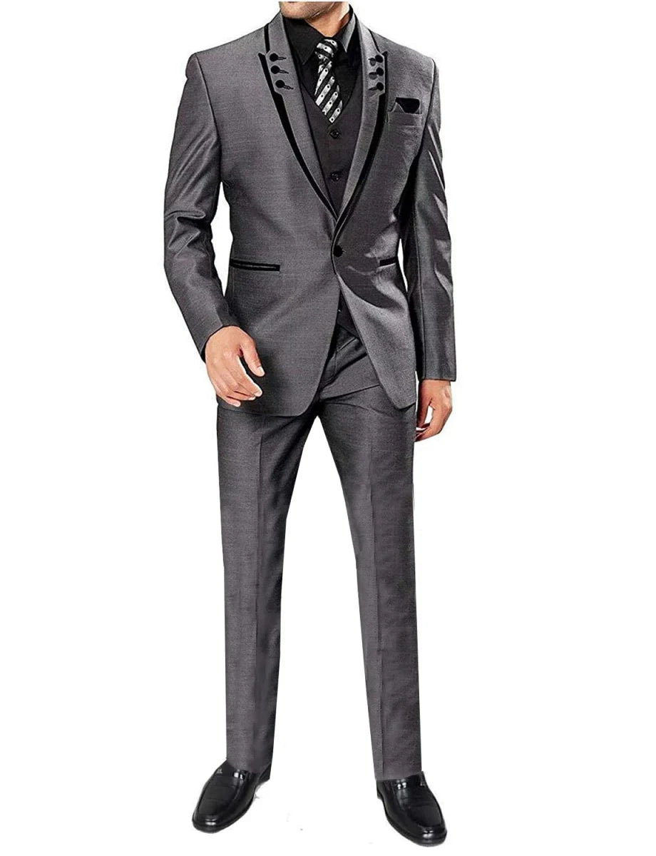 Kromoc men's 3-piece skinny fit suit with tuxedo style, including jacket, vest, and pants, ideal for business or formal occasions