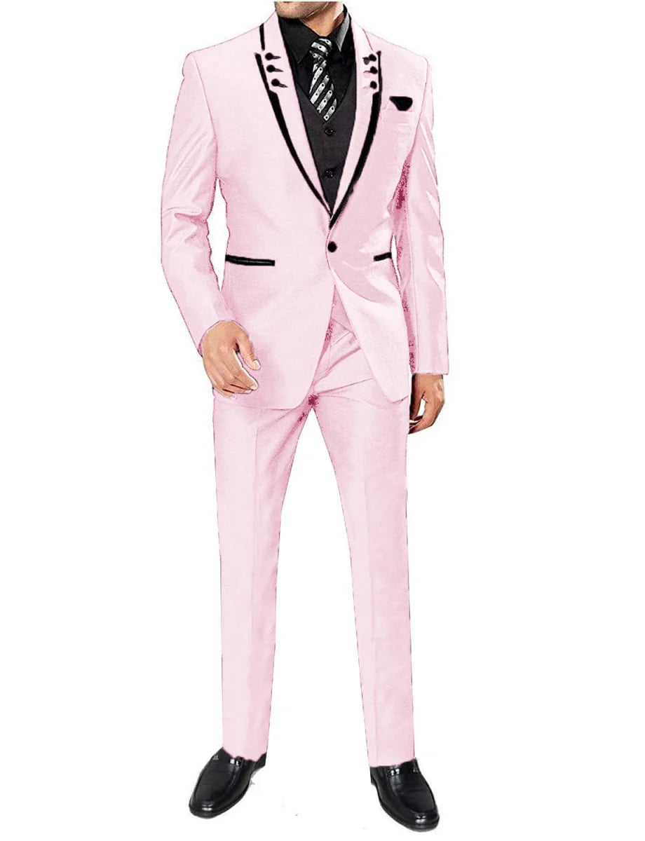 Men's 3-piece skinny fit suit by SHOWLU FASHION STORE featuring a tuxedo style with jacket, vest, and pants for business or wedding.
