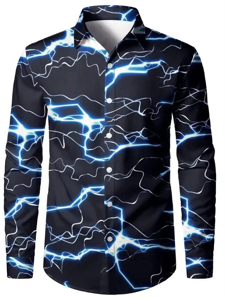 Men's 3D textured printed casual shirt with long sleeves, buttoned front, and lapel collar, perfect for autumn and versatile occasions.