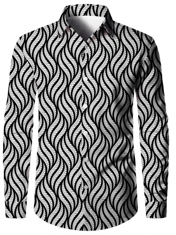 Men's 3D textured printed casual shirt with long sleeves, buttoned front, and lapel collar, ideal for autumn fashion.